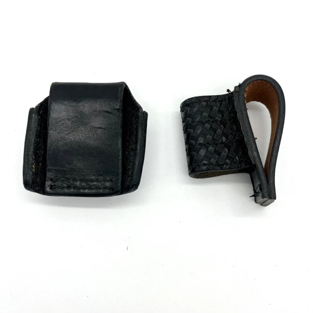 Leather Basket Weave Handcuff & Flashlight Holder Pouch Set Belt Accessories‎